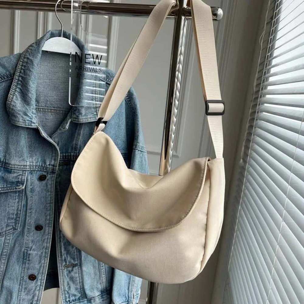 

Нейлоновая квадратная сумка с регулируемым ремешком, мягкая сумка на плечо в японском стиле, большая вместительная сумка на плечо с магнитной пряжкой, сплошной цвет