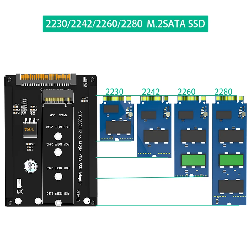 M.2 NVME M Key to SFF-8639 U.2 Adapter Card Riser with Frame Bracket M2 to U2 Converter Supports 2230 2242 2260 2280 M2 NVME SSD