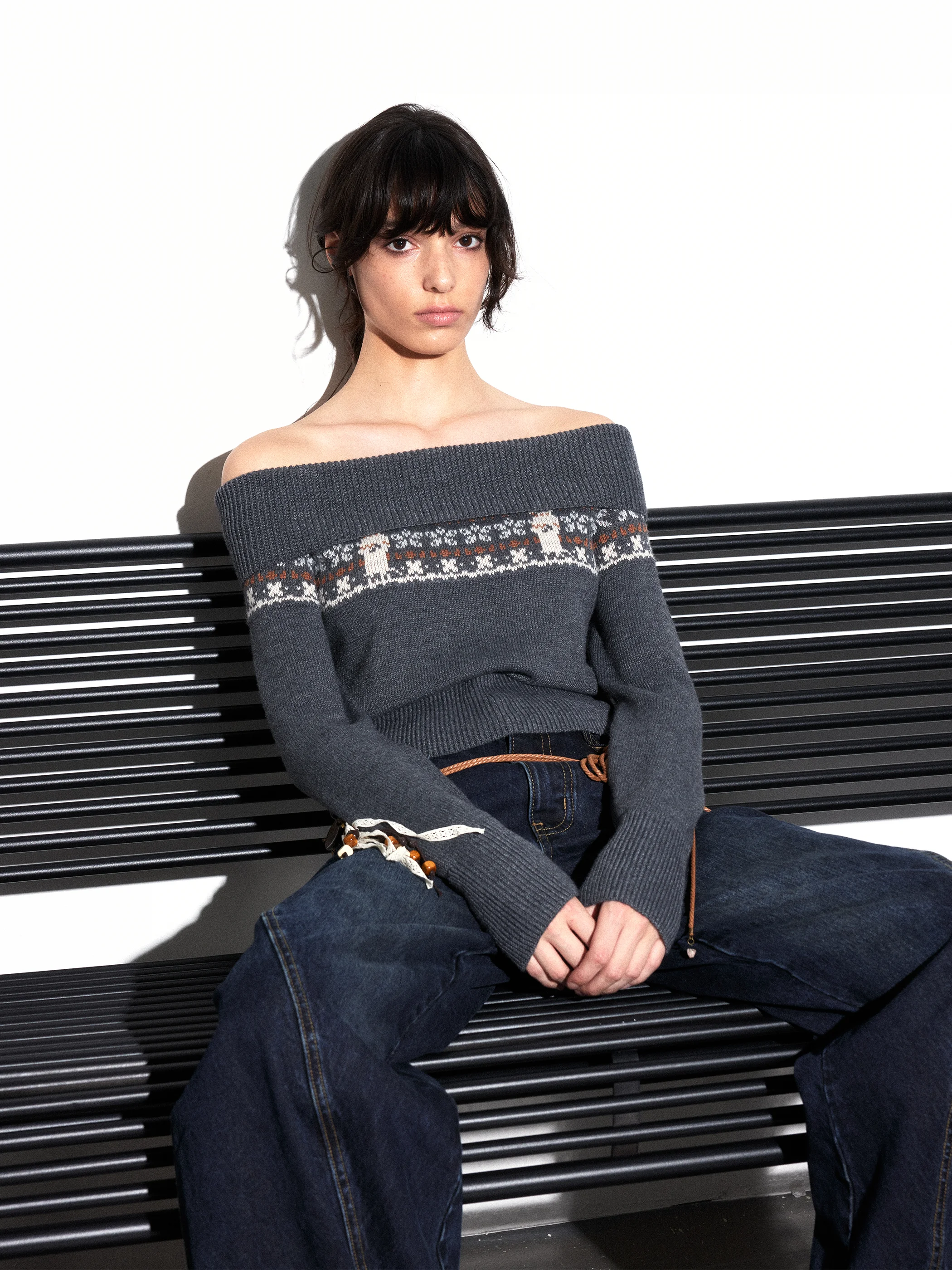 

Acosey Fair Isle Textured Wool Blend One oulder Knitted Top Warm Fing Commute Sle Long Sve Striped Patterned Women'...