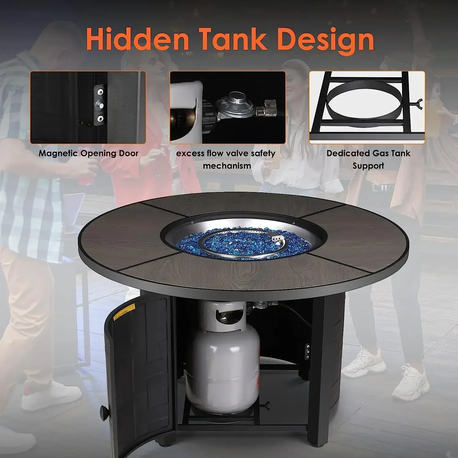 30/42 inch Round Gas Fire Pit, 50,000 BTU Steel Outdoor Fire Tables, Fire Table with Lid, Add Warmth & Ambience to Gatherings