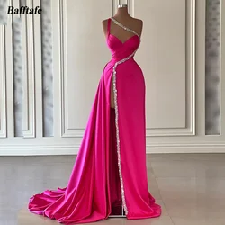 Bafftafe Customized Mermaid Satin Evening Dresses Women Special Dress High Slit Beaded Party Birthday Gowns Formal Prom Dress