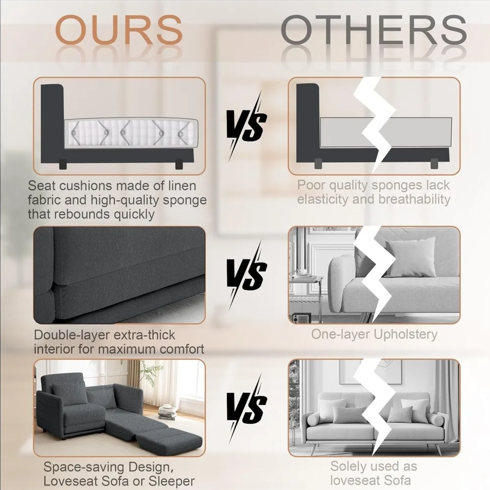 أريكة سرير فوتون صغيرة الحجم بالكامل من GEEYOO، مقعد محبب قابل للتحويل