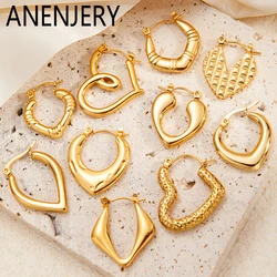 ANENJERY 316L Stainless Steel Love Heart Smooth Earrings for Women Niche Vintage Jewelry Gifts Wholesale