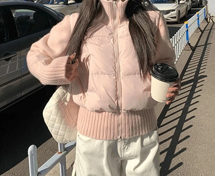 

2025 Women's Knitted Splicing Short Cotton Jacket Loose and Slimming Thick Coat