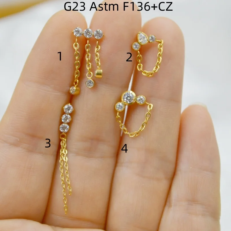 10pcs Body Jewelry 16G G23 Titanium Astm F136 Chain Lip Labret Bar Ear Helix Tragus Rook Bar Stud Body Piercing Jewelry  NEW
