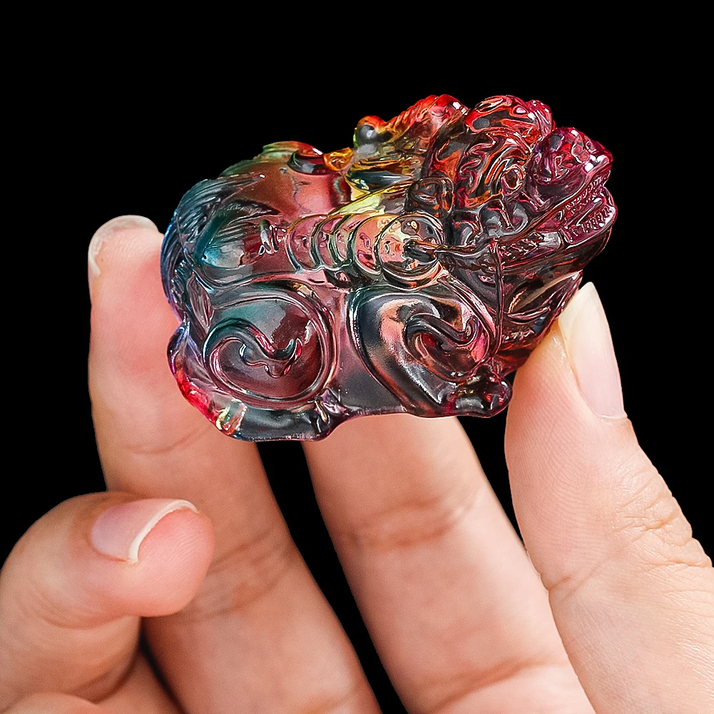 Mythical Wild Animal Figurine Crystal Glass Feng Shui Lucky Pixiu Statues Paperweight Brave Troops Miniatures Collectibles Decor