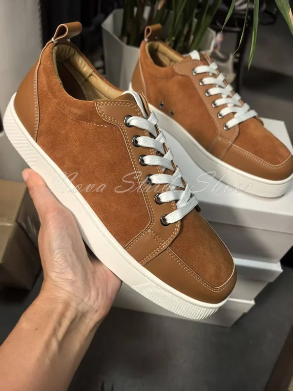 

Casual Lace Up Suede Leather Shallow Sneakers Versatile Women's Brown Fashion Daily Comfortable Running Flat Shoes for Men
