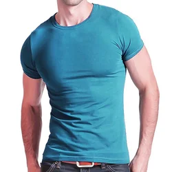 2026 Stretch V Collar Mens T Shirt Solid Color Short Sleeved T-Shirt For Male Men Tights Slim Tshirt
