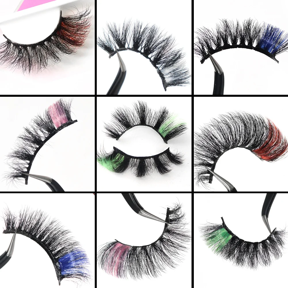 

3D Colorful Lashes Mink Natural Long 20mm Mix Color Pink Blue Red White False Eyelashes Fluffy Soft Cilias Vendor Fake Lash Bulk