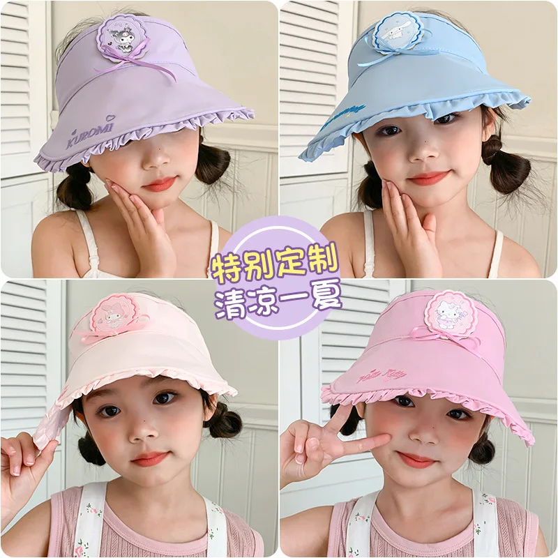 سانريوس مرحبا كيتي كورومي الأطفال سقف فارغ واقية من الشمس قبعة قبعة الشمس قبعة الشمس ألفين وخمسون وعشرون حافة كبيرة جديدة