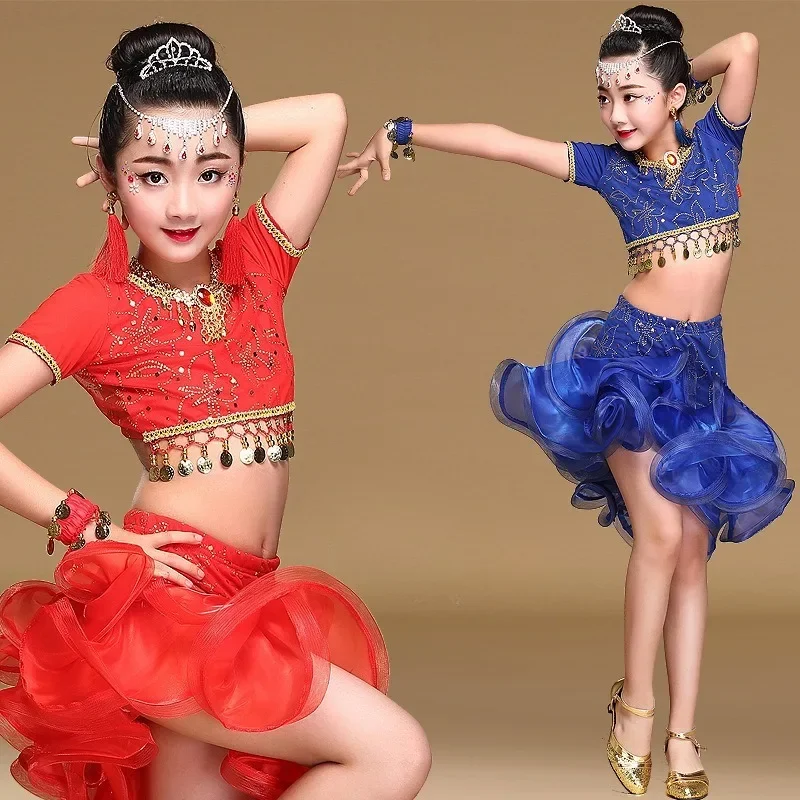 

Customized Kid's Latin Dress Performance Dress Belly Dance Indian Dance Children's Day Performance Set ballroom dance dress
