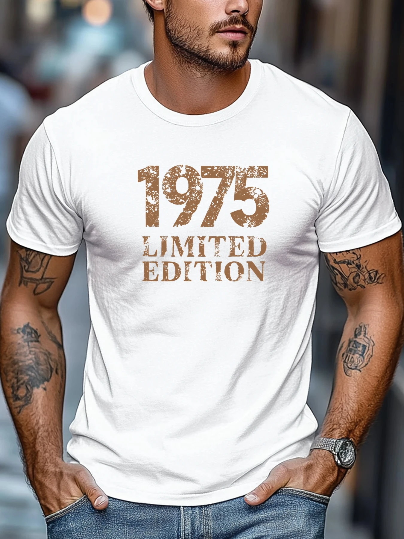 1975 Limited Edition Vintage Distressed Print Dark Gray Cotton Oversized Men Birthday Casual T-Shirt