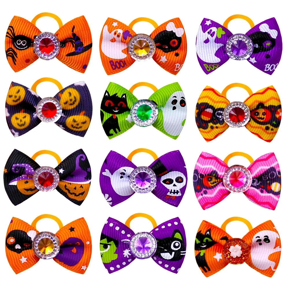 60pcs Halloween Dog Bows With Rubber Bands Puppy Bows Pet Grooming Accessories For Small Dogs Wholesale Pet Supplies Dog Bowknot