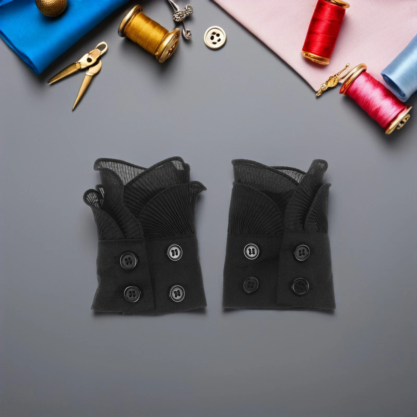 1 Pair Decorative Fake Cuffs Black Detachable Wrist Accessories For Women Sleeve Enhancer Masquerade Wedding Party Costumes Faux