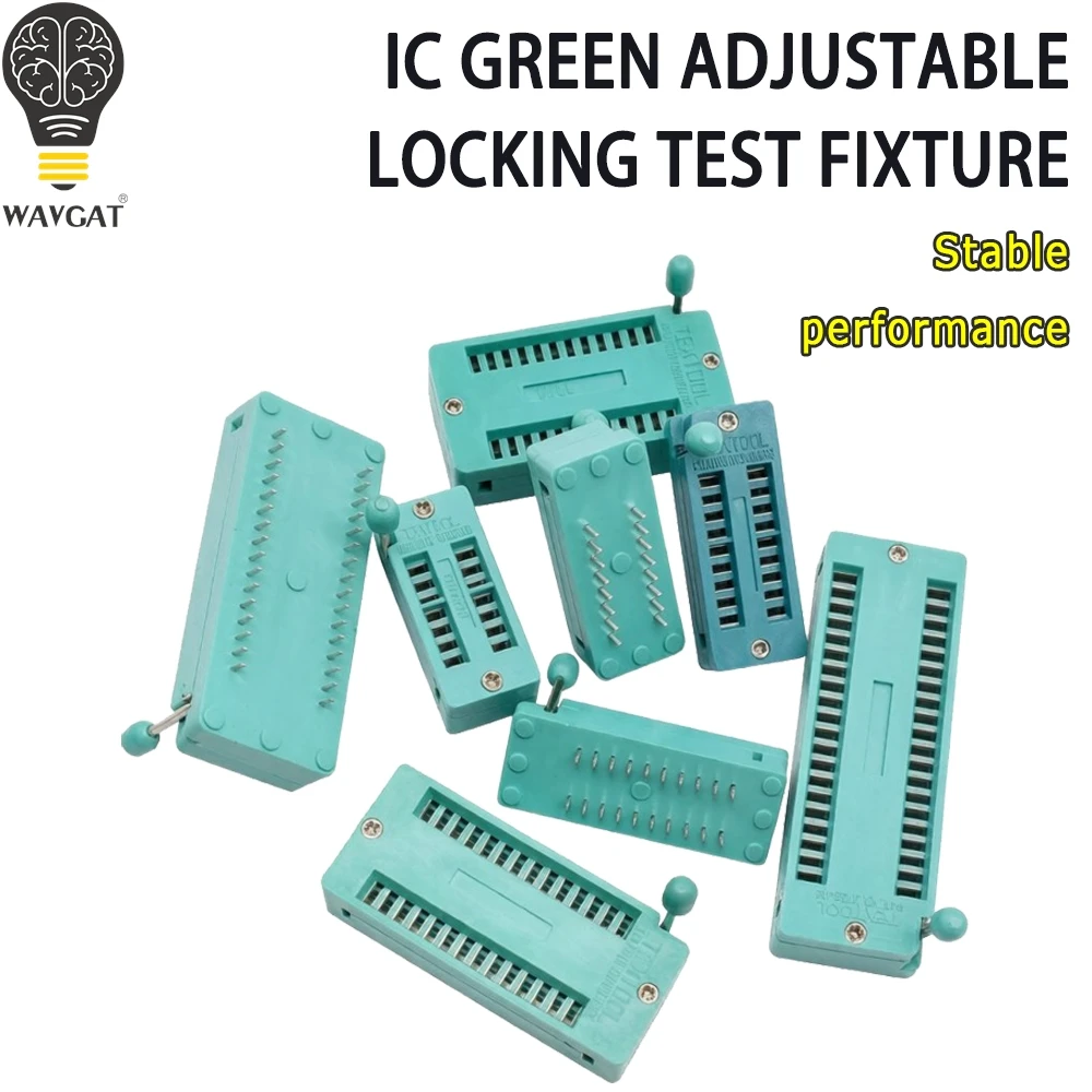 WAVGAT 2.54mm Pitch Green DIP ZIF IC Lock Socket Solder Type 14P 16P 18P 20P 24P 28P 32P 40P Universal IC Test Fixture
