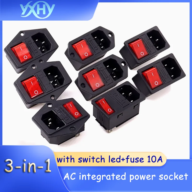 

1pcs 3-in-1 AC power socket simple all-in-one all-copper word power socket with light switch with fuse