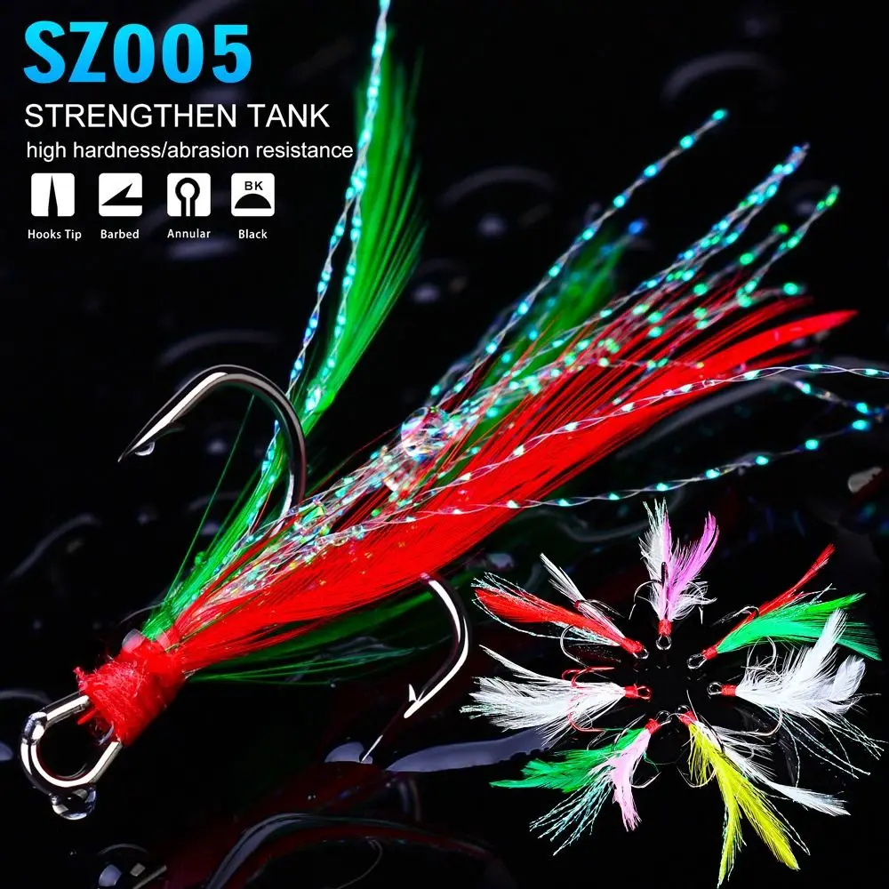 Tank Three Hook Fishing Hook Feathers Bass Cod Lure Three Claw Hook Feathers Treble Hook Fishing Treble Hooks Three Fish Hook