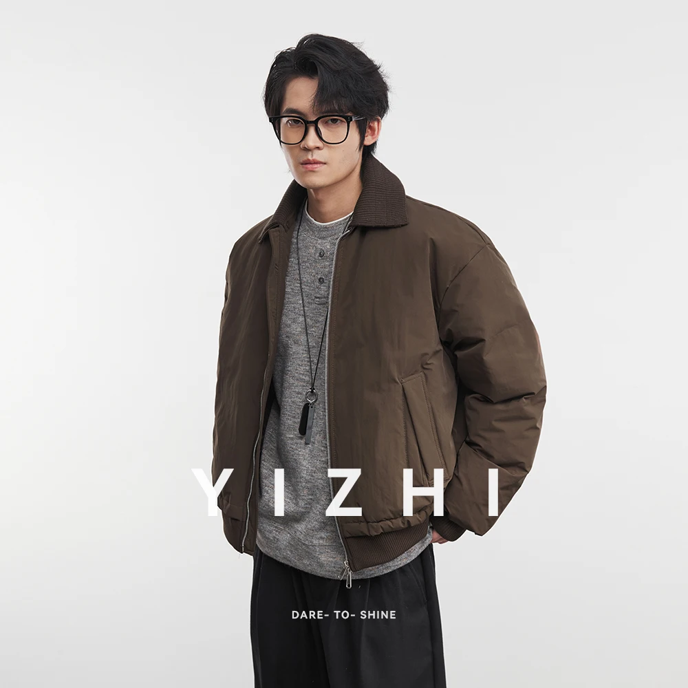 

Men's American Retro 90 White Duck Down Knitted Spliced ​​Lapel Warm Down Jacket Men Micro Wide Winter Down Jacket Jacket Top