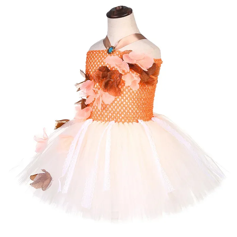 Moanna Vestidos de princesa para niñas Disfraces de Navidad y Halloween para niños Traje de tutú de ballet de cumpleaños con collar de anillo de flores