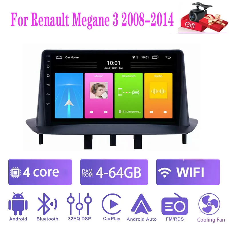

9" Car Radio For Renault Megane 3 2008-2014 CarPlay Android Auto Touch Screen Car Stereo with Rear Camera GPS WIFI 4+64GB