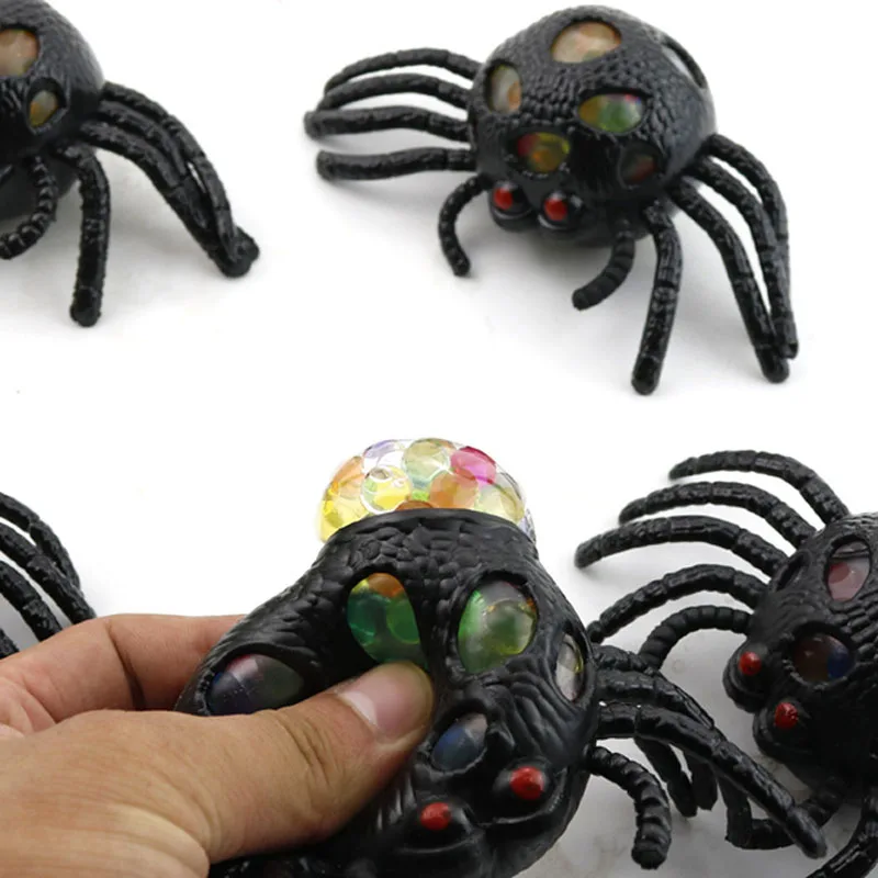 Halloween creative tricky toy simulation big spider grape ball Hand squeeze the blasting ball horror decompress the water ball