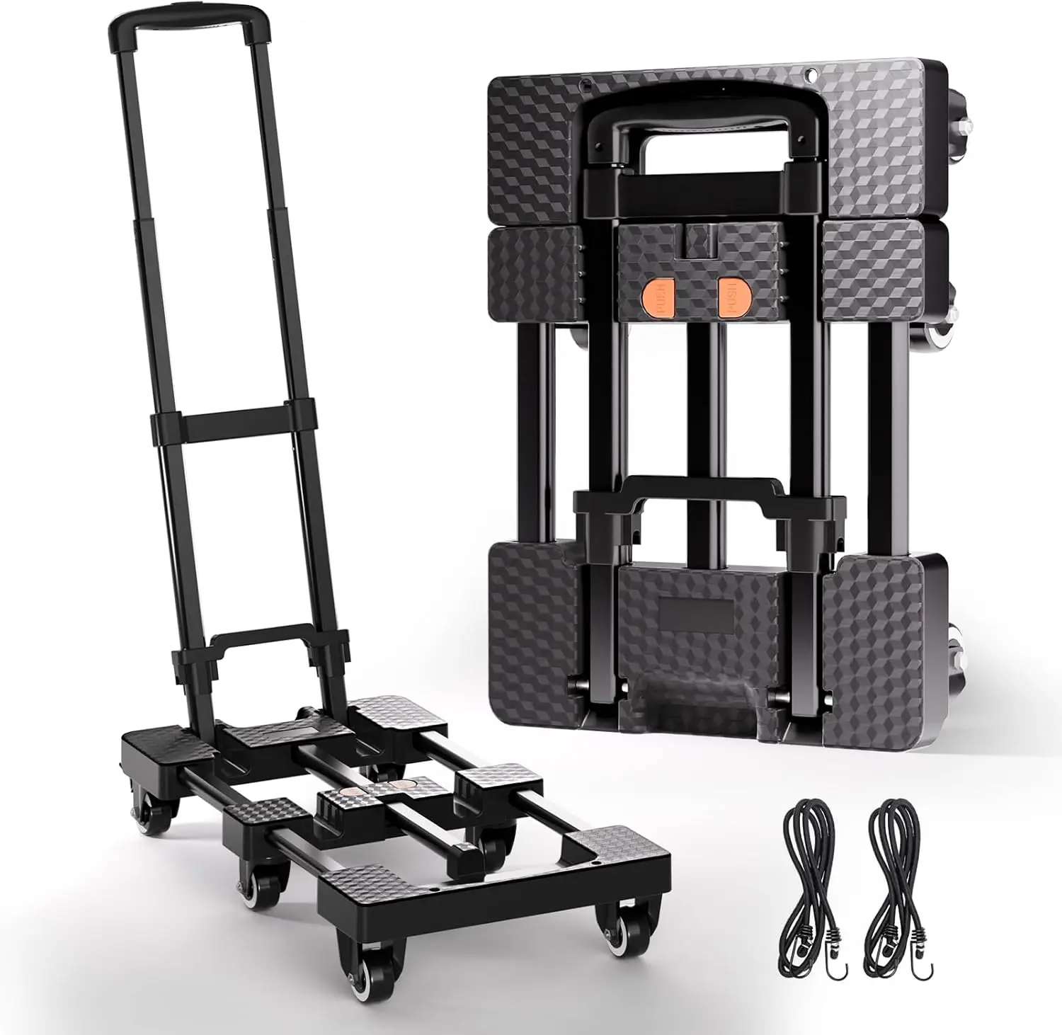 

Folding Hand Truck 500lbs, Portable Heavy Duty Dolly Cart, 6 Wheels Collapsible Luggage Cart with 2 Elastic Ropes - Compact Trol