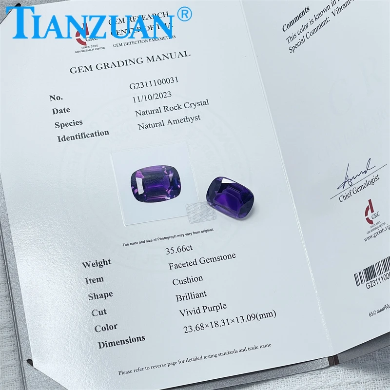 Natural Amethyst Vivid Purple Color Antique Cushion Shape Brilliant Cut Loose Gem Stone with GRC Certified