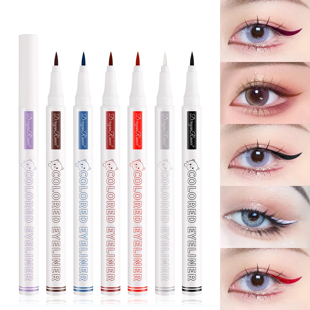 Color impermeable delineador de ojos líquido pluma impermeable principiante mujer silueta colorida extremadamente fina blanco