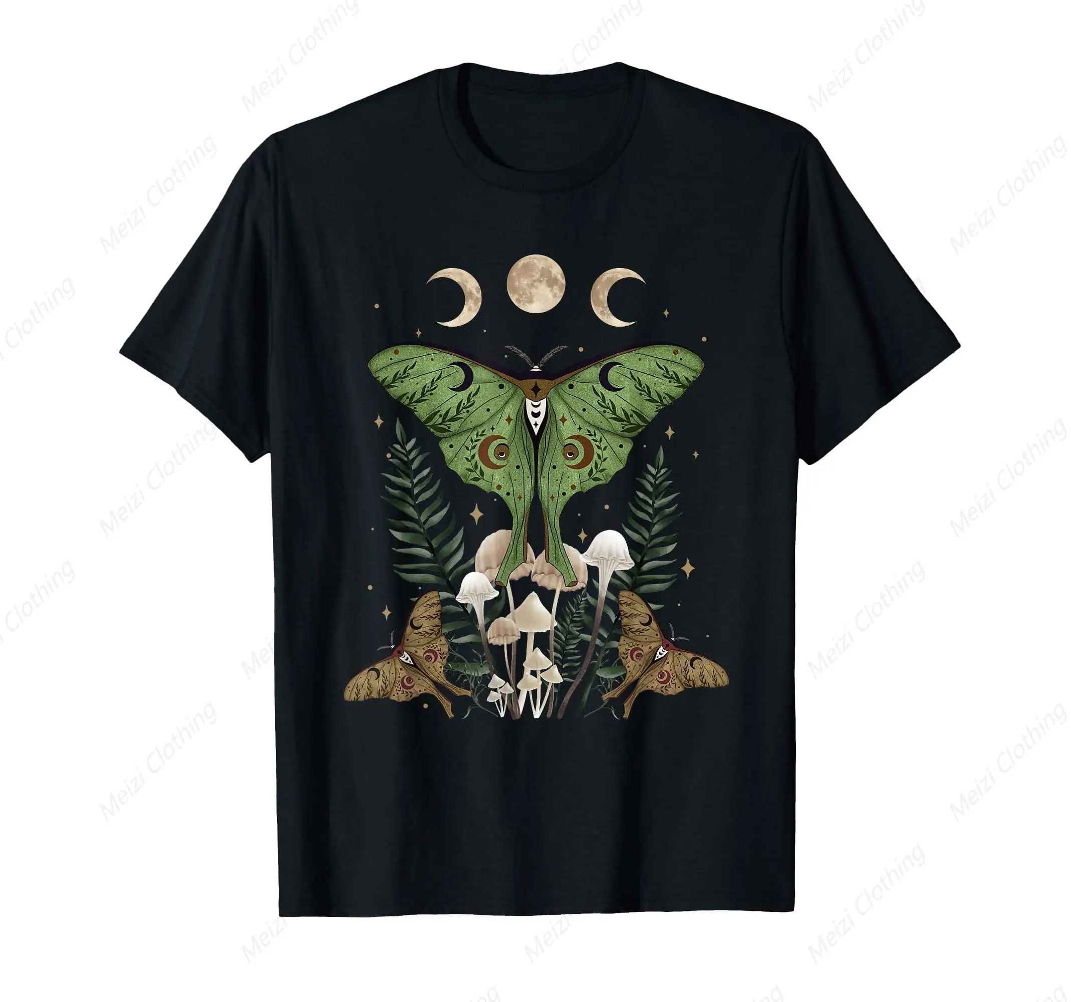 

Fairy Aesthetic Gothic Luna Moth Mushroom Printed T-shirt Fashion Fun Short Sleeve Pure Cotton Casual T shirt