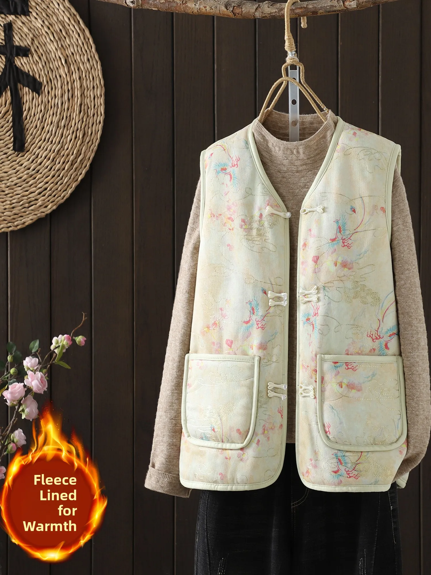 New Sle National Trend oulder Pad Autumn Winter Mom Sweet Print New Chinese Spring Under Vest Personali Matched Top