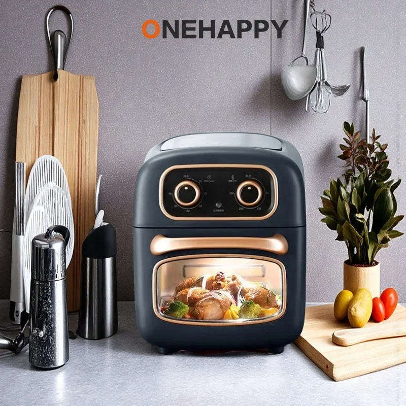 OYLP Visual Air Fryer Oven, 1500W Oil-Free Electric Cooker with Non-Stick Basket & Independent Knobs, Even Heating for Roast【7L】