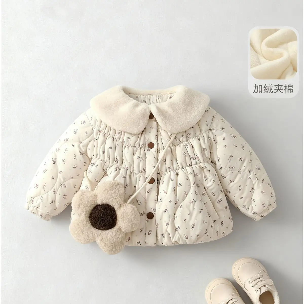 Baby autumn winter female baby cotton jacket for going out, Western style floral deep autumn thick winter cotton jacket