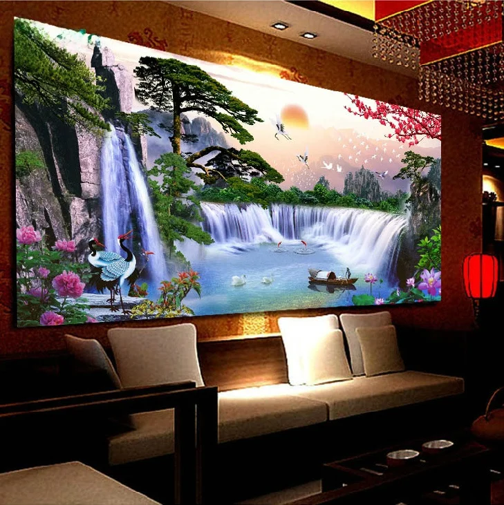 

5D Вышивка крестом «Денежное дерево Цинфэй»: Приносящее богатство, изобилие и восходящее солнце на востоке, пейзаж для гостиной, 2м4