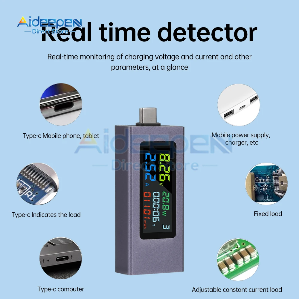 Type-C Tester Digital Voltmeter Battery Capacity Tester Voltage Current Meter Ammeter Detector Power Bank Charger Indicator