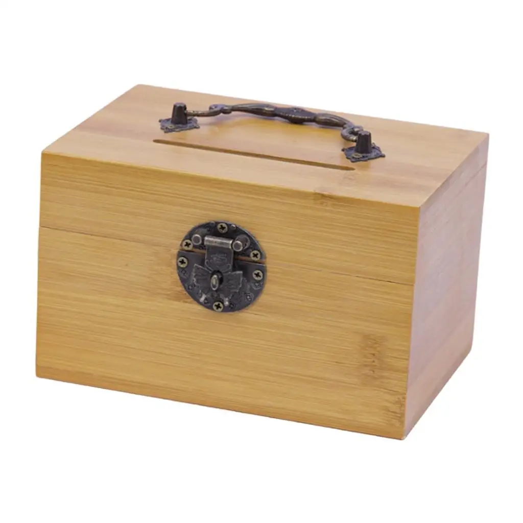Classic Wooden Piggy Bank Keepsake Box with Antique Iron Lock Container Handmade