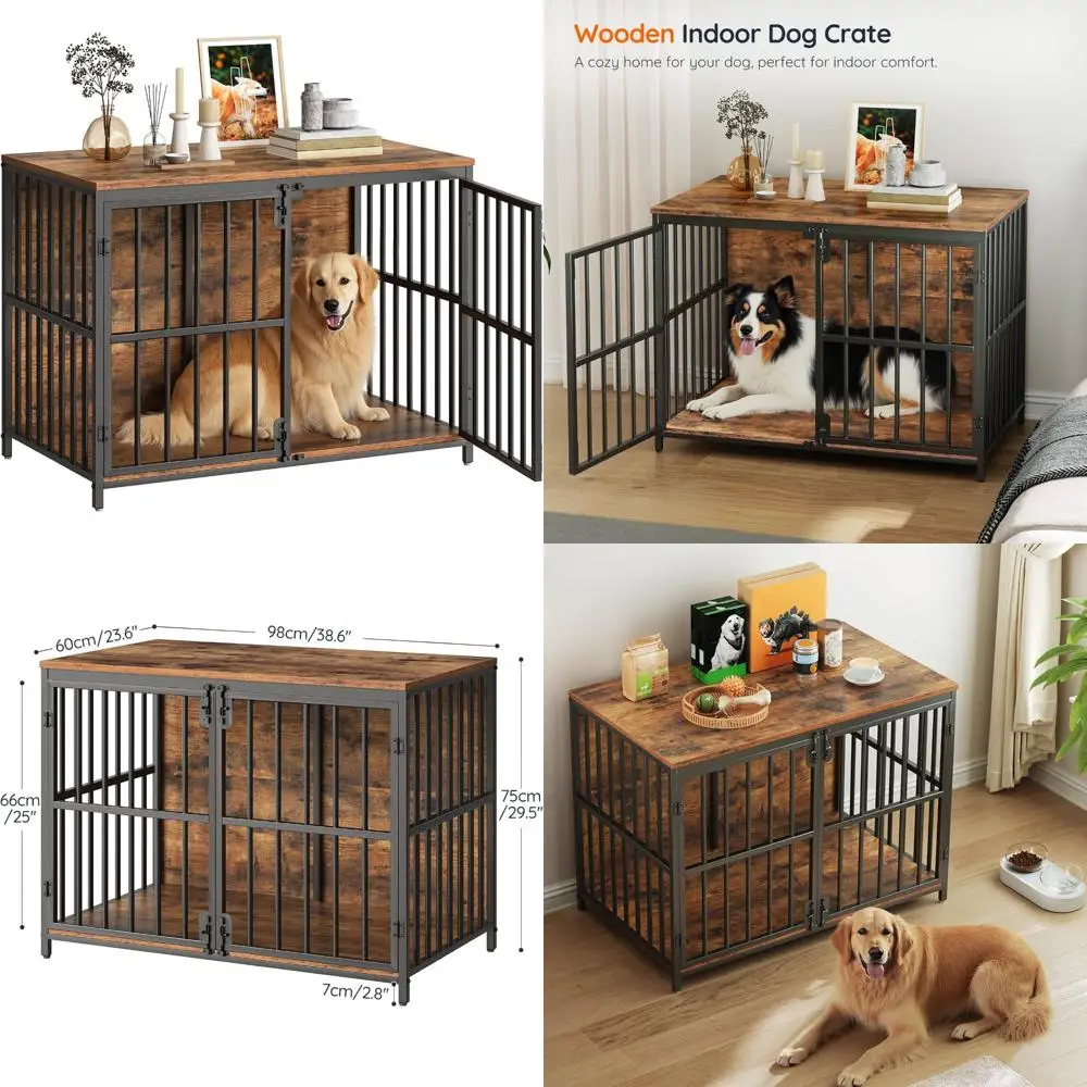 

Wooden Dog Crate Furniture, Heavy-Duty Indoor Kennel for Small to Medium Dogs, Decorative Side End Table