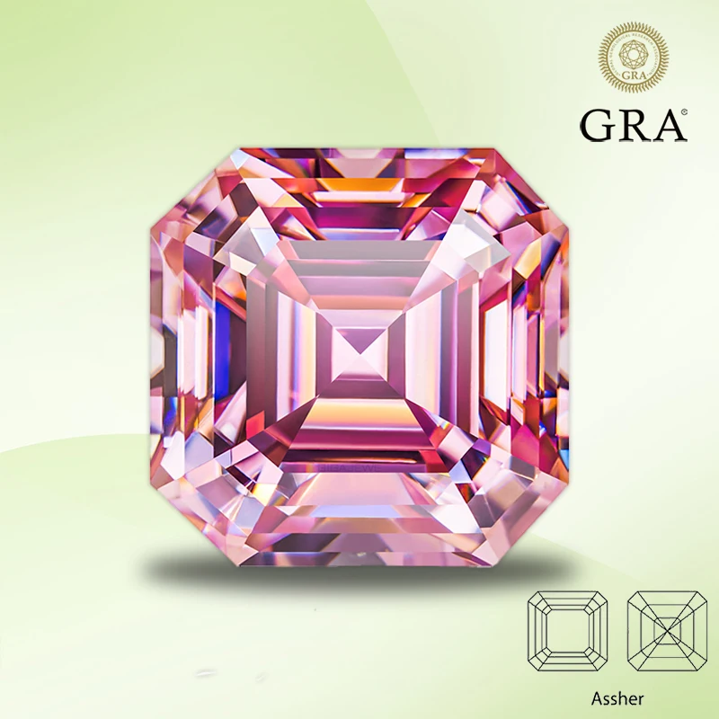 

Moissanite Diamond Sakura Pink Color Asscher Cut Lab Created Gemstone for DIY Jewelry Rings Earrings Making with GRA Certificate