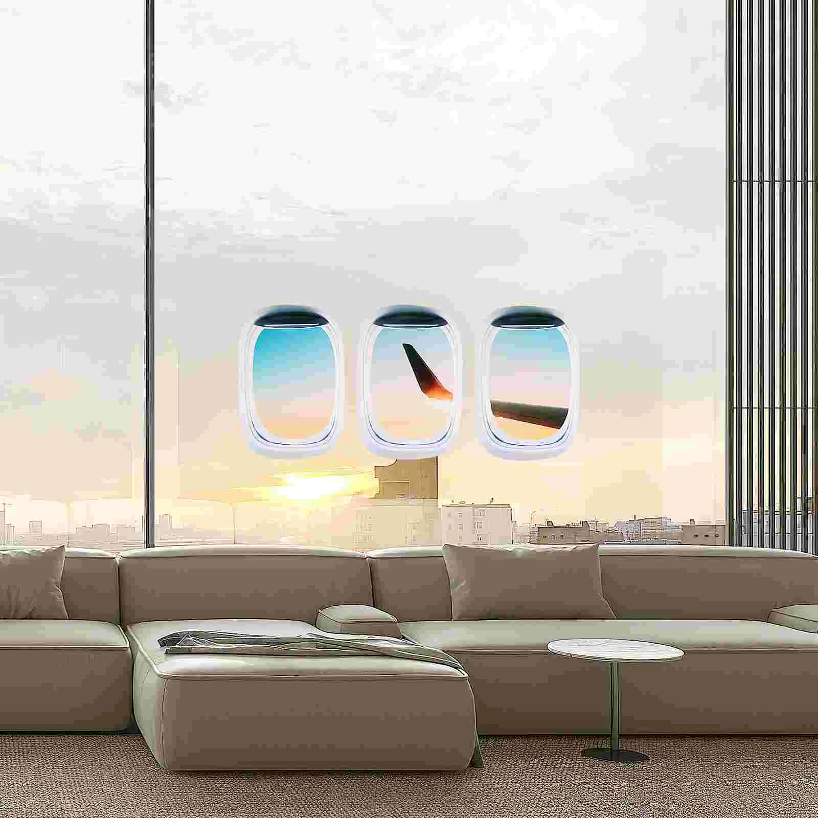 3 PCS Wall Decals Door Decoration Sticker Curtain Baby Airplane Window Stickers Reflective Film