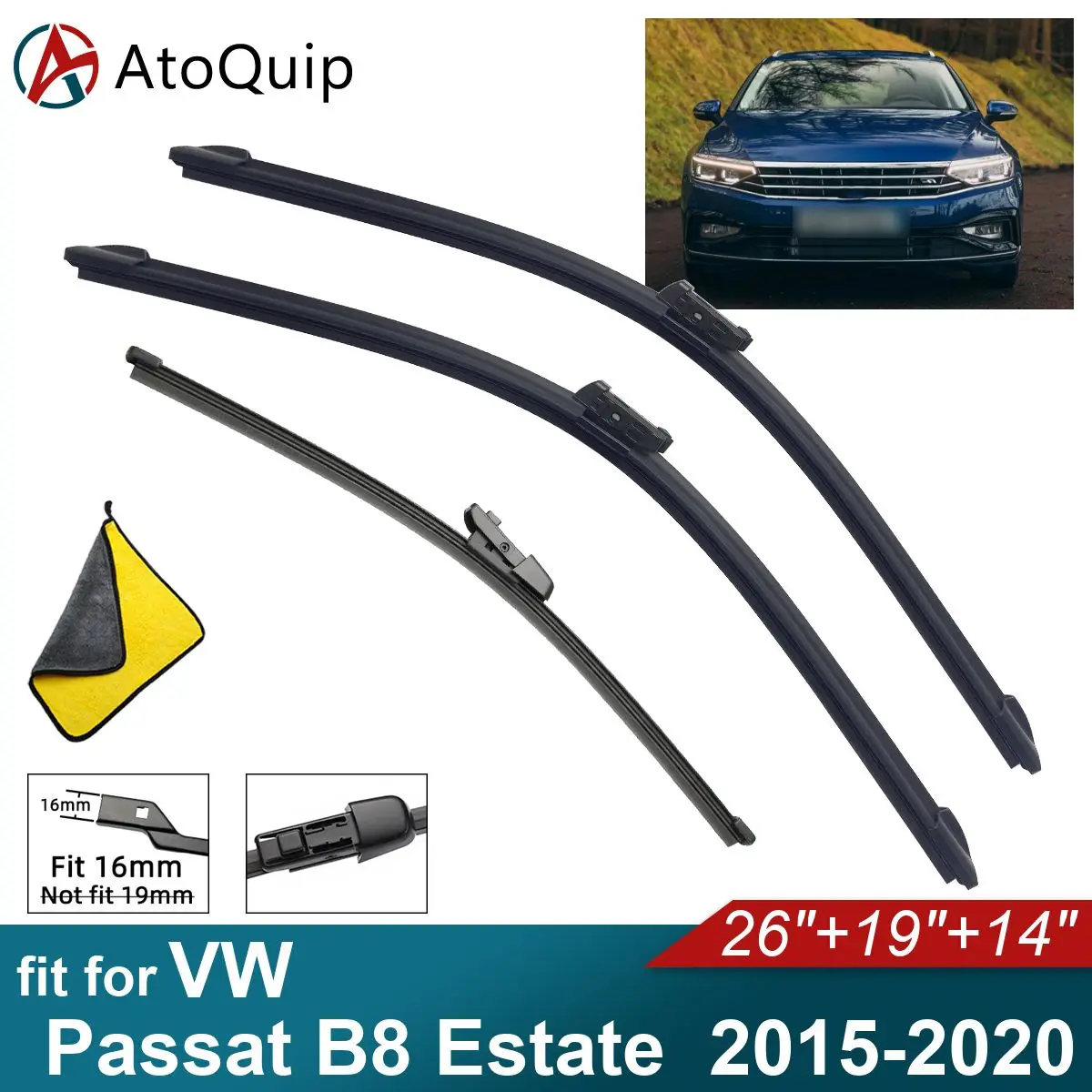 Car Windshield Wiper Blades Fit For VW Passat B8 Estate Rear Wiper Blades Soft Rubber Auto Front Windscreen