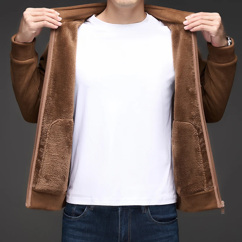 سترة عصرية للخريف والشتاء للرجال بياقة واقفة سترة دافئة بسحاب مخملي معطف مطرز بعلامة تجارية رائعة