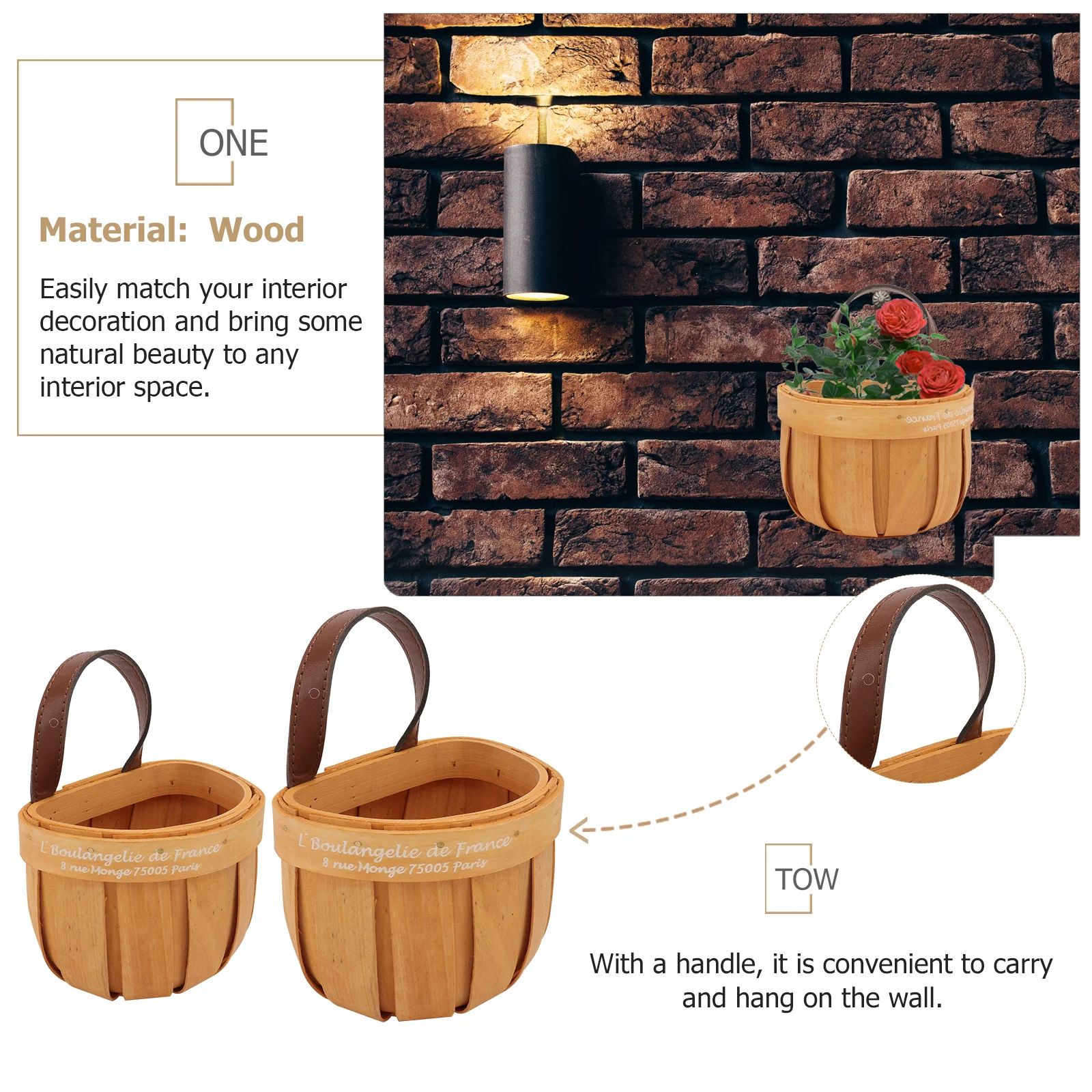 2 قطعة سلة جدارية منسوجة من الخشب الإبداعي سلة تخزين من الألياف الطبيعية للمطبخ والحمام وغرفة المعيشة للاستخدام الزخرفي