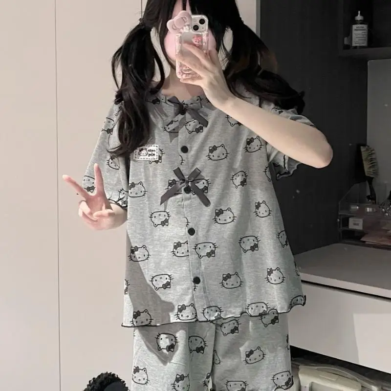 

Sanrio Playful Set Taste Light Hello Kittys Summer Korean Version Loose Fresh Breathable Home Sleep Exquisite Kawaii Girl New