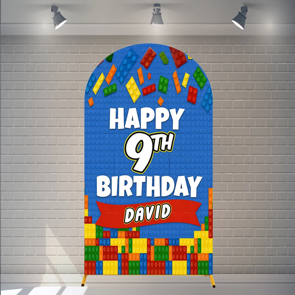 Colorful Building Blocks Arch Background Custom Name Children Boy Happy Birthday Party Baby Shower Decoration Photography Props