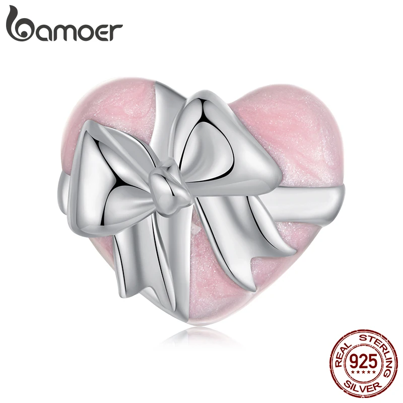 BAMOER Solid 925 Sterling Silver Heart Gift Box Charm Bead fit Original Bracelet & Necklace Jewelry DIY bamoer Charm