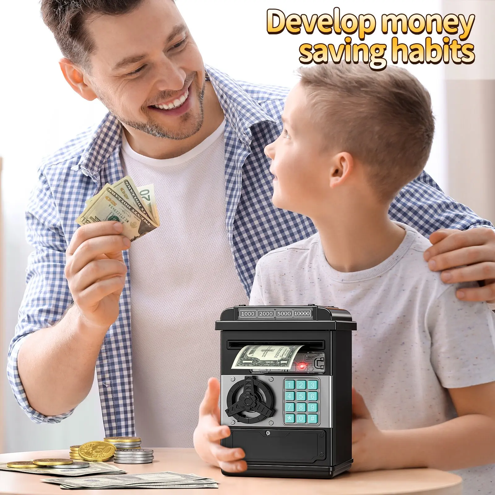 Large Electronic Money Coin Banks with Password Protection, Automatic Paper Money Scroll Saving Box, Great Gift for Kids Age 3+