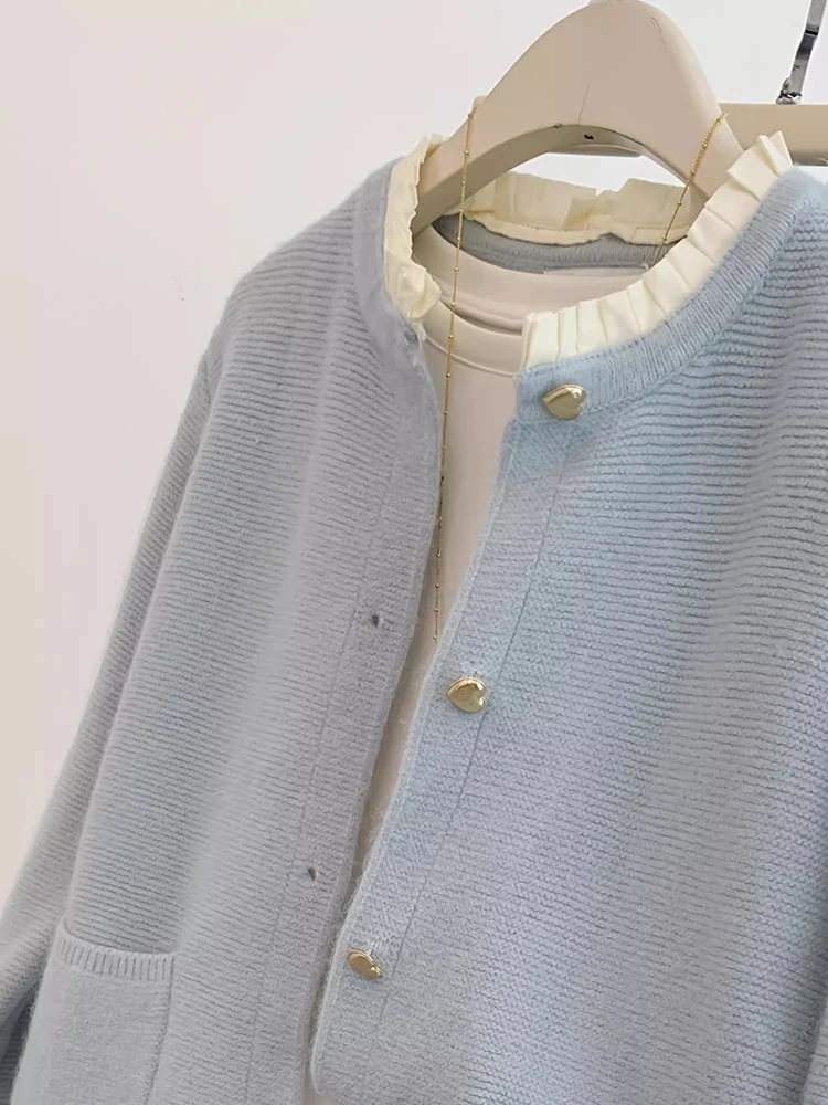 Women Knitwear 2024 Autumn Winter New Round Neck Long Sleeve Sweater Cardigan Fashion Casual Versatile Sweater Coat