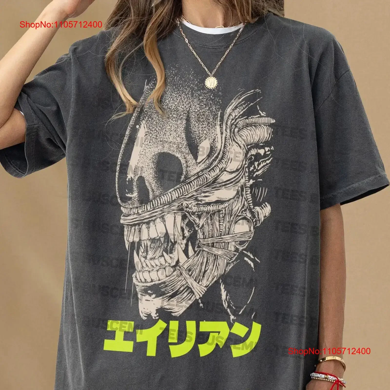Alien Xenomorph T Shirt Retro 70s Movie Memorabilia Neon Japanese Poster Vintage 1979 Sci Fi Action Merch vintage Washed
