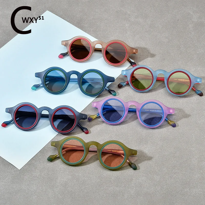 Women Personality Small Round Frame Acetate Sunglasses 19267 Polarized Riding UV400 Top Quality Sunglasses Can Be Engraved LOGO