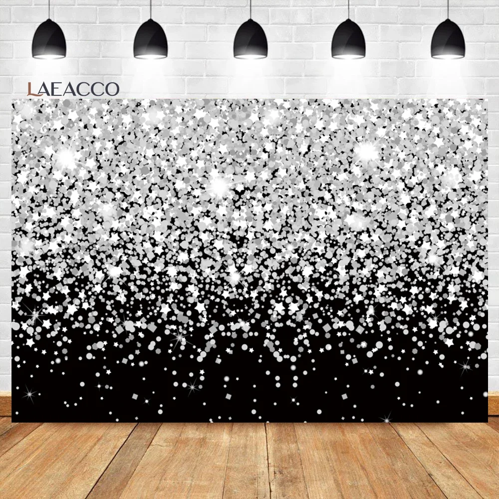 Laeacco Black and Silver Backdrop Glitter Bokeh Spots Wedding Party Decor Shiny Sparkle Birthday Portrait Photography Background