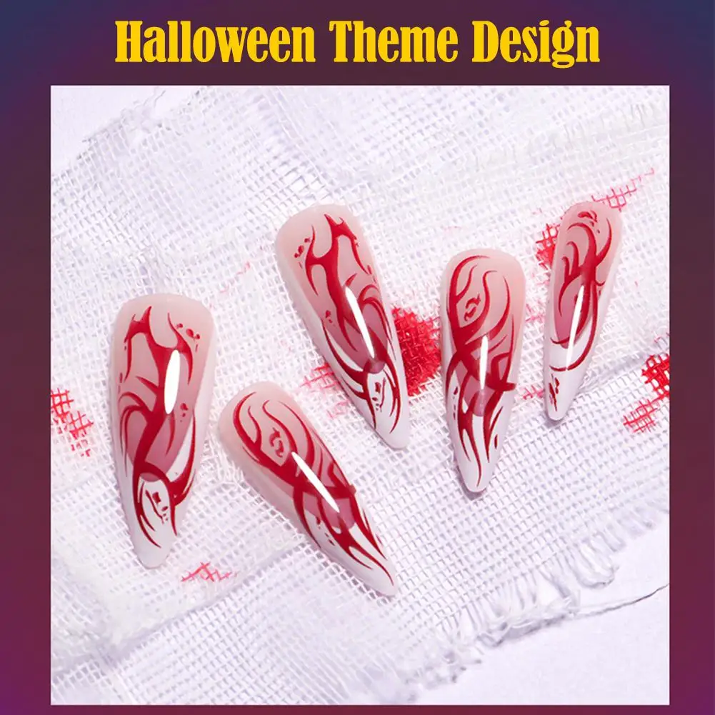 Stampa a spillo lungo di Halloween sulle unghie Modello di sangue rosso Unghie finte Suggerimenti artistici per la decorazione cosplay della festa di Halloween